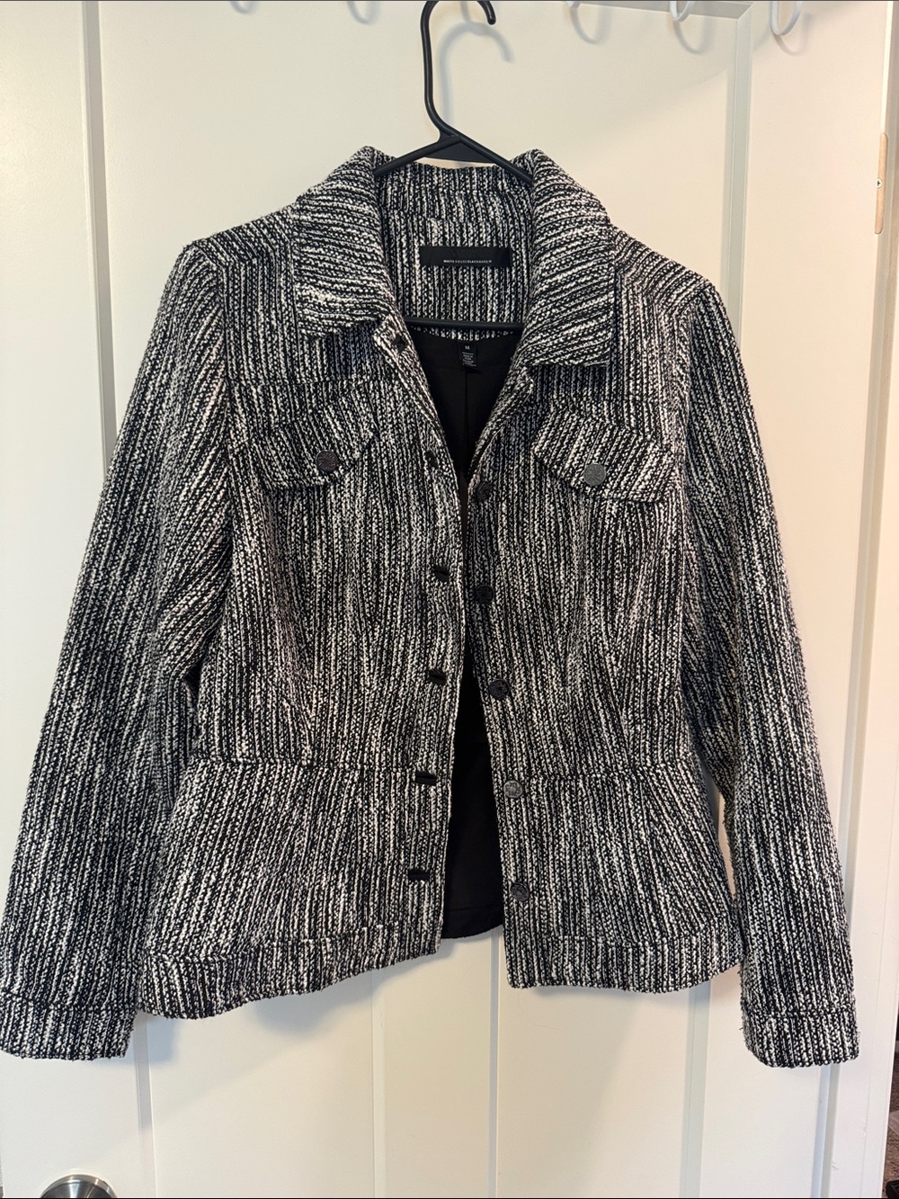 White House Black Market Black & White Textured Button-Front Jacket